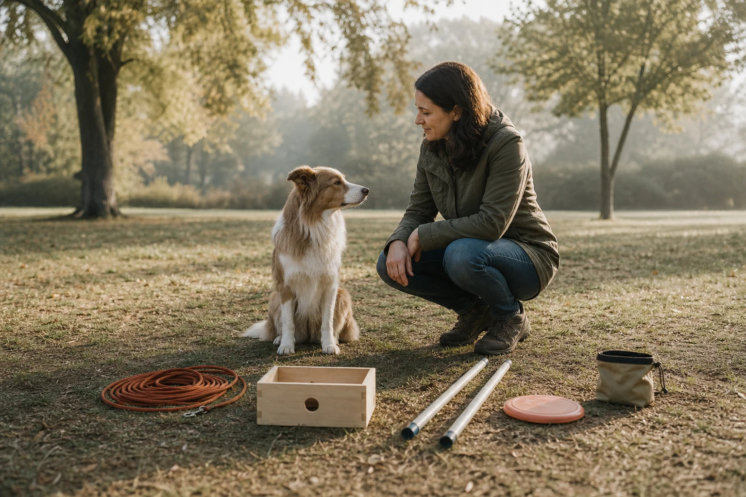 Chien et humain réfléchissant ensemble au choix d'une activité canine