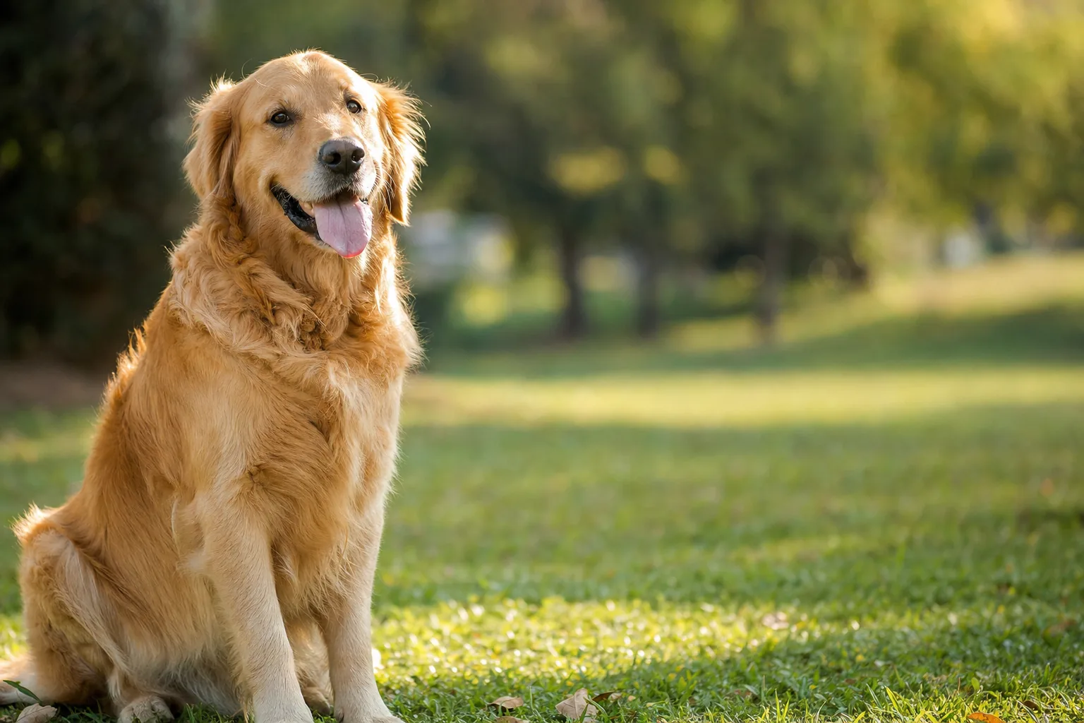 Golden Retriever assis calmement dans un espace extérieur, illustration d'une activité canine